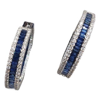 Natural 18k Gold Diamond 2.75ct & Blue Sapphire Stud Earrings For Sale