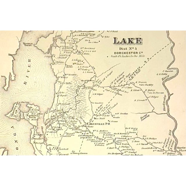 Traditional Lake Dorcester County Maryland Original Map, 1877 For Sale - Image 3 of 5