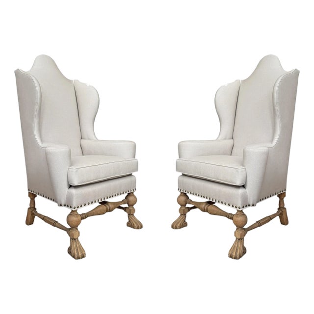 Pair of 19th Century English William and Mary Style Wing Chairs For Sale