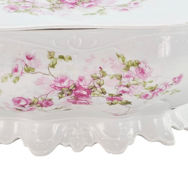 Mz Austria Antique Porcelain Rose Tureen, Covered Footed Serving Dish 14.5" For Sale In San Francisco - Image 6 of 17