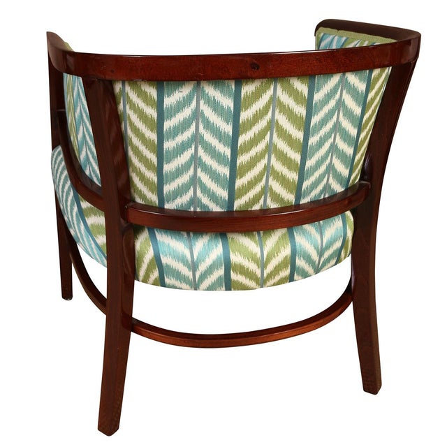 Pair of Newly Upholstered Mahogany Tub Chairs in Quadrille Blue & Green Chevron For Sale - Image 4 of 4