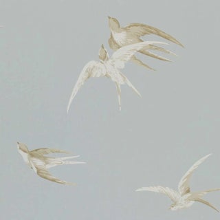 Sanderson Swallows Wallpaper in Silver - a Sample For Sale