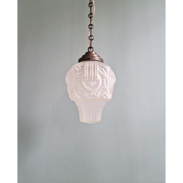 Art Deco Pendant Light in Frosted Clear Glass, 1920s-1930s For Sale - Image 11 of 18