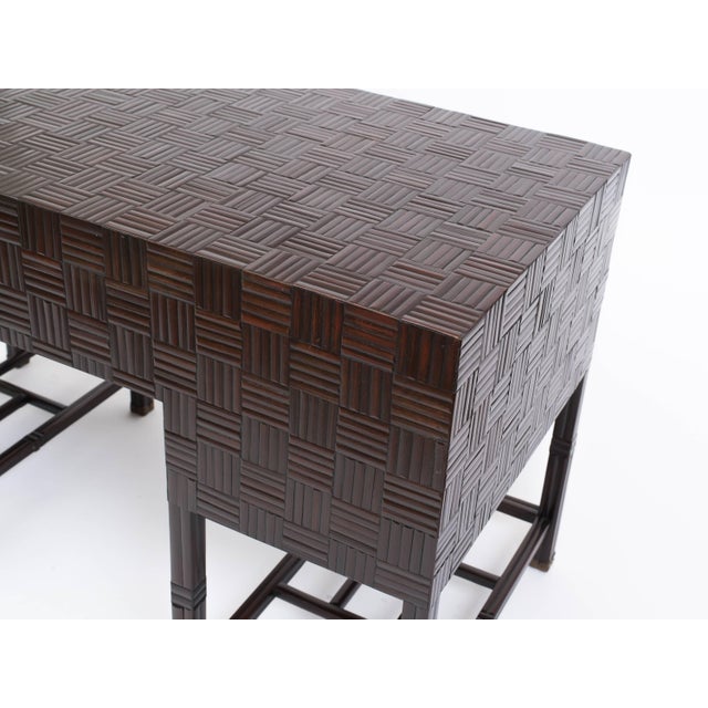 1960's Anglo Chinese Bamboo Parquet Hardwood Campaign Desk For Sale - Image 9 of 11