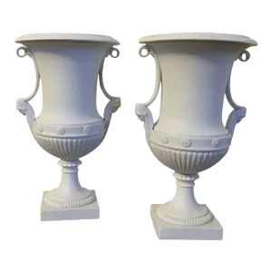 Antique French 18th Century Sevres Biscuit Porcelain Vases with Caryatid Mask Handles - A Pair
