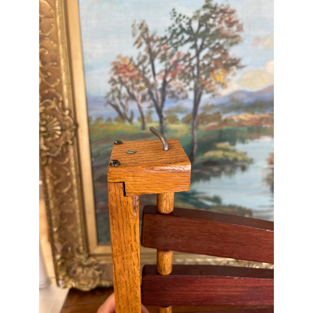 Vintage Wooden Swing-Arm Wall-Mounted Quilt or Towel Rack in Likely Oak and Mahogany. For Sale - Image 9 of 10