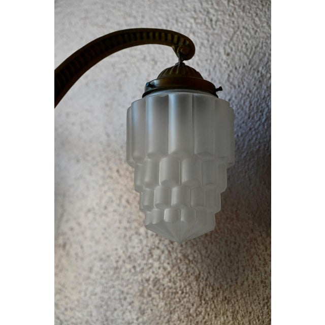 Art Deco Brass and Frosted Pressed Glass Chandelier, 1920s For Sale - Image 13 of 18