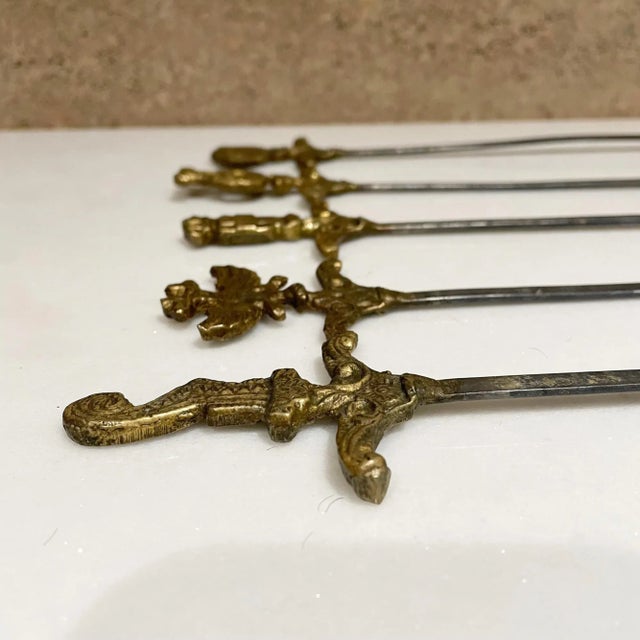 Vintage Bbq Skewers in Steel With Solid Brass Handles- Set of 5 For Sale - Image 10 of 12