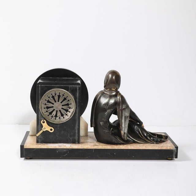 Art Deco Emoy Mantelpiece Clock With Seated Flapper in the Manner of Chiparus For Sale - Image 15 of 17