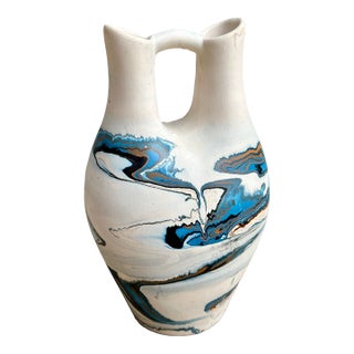 Vintage Nemadji Pottery Marbled Wedding Vase | Native American Style Double-Spout Vessel For Sale