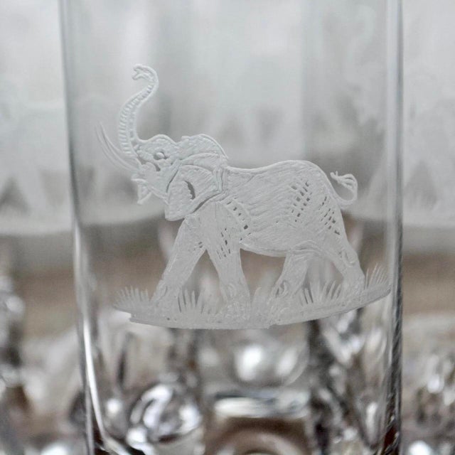 Czech Hand Engraved Lead Crystal Elephant Tumblers – Set of 6, Vintage Crystal Glassware For Sale - Image 4 of 6