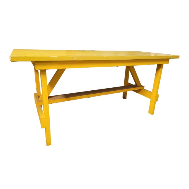 1970s Heavy Duty Yellow Painted Work Bench For Sale