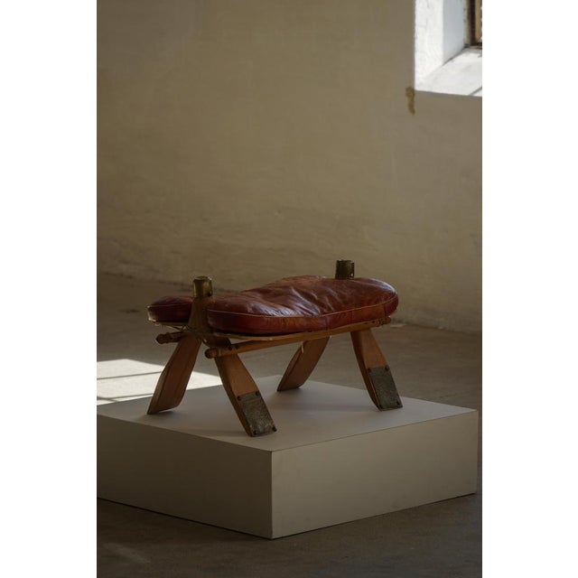 20th Century Dark Red Moroccan Camel Saddle Footstool, North Africa, 1940s For Sale - Image 6 of 18