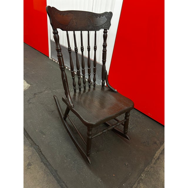 Brown Early 1900s Oak Spindle Back Rocking Chair For Sale - Image 8 of 8