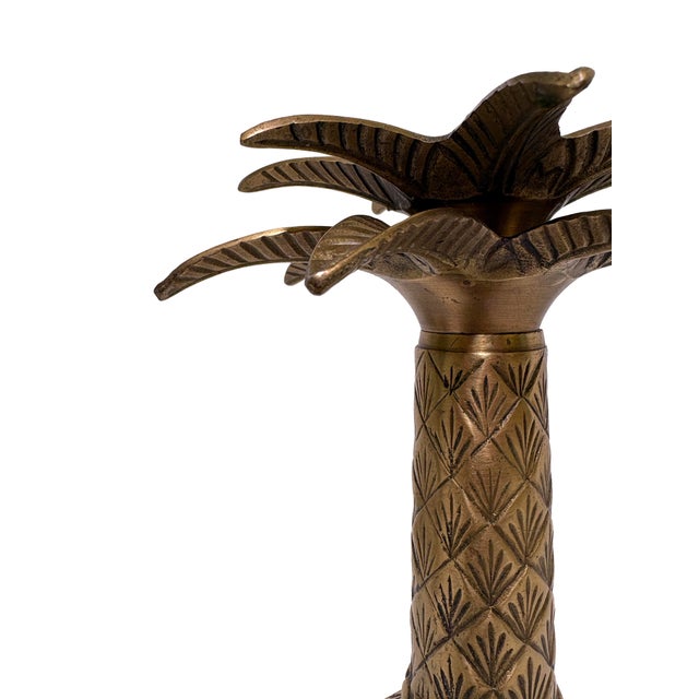 Pair of Vintage Brass Palm Tree Candlestick Holders For Sale - Image 4 of 6