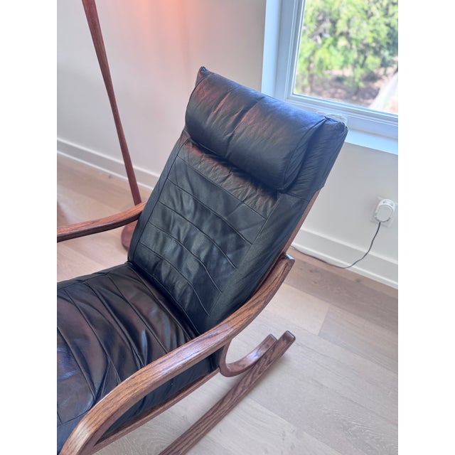 1970s Mid-Century Modern Rocker With Wood Base and Leather Seat For Sale - Image 9 of 10