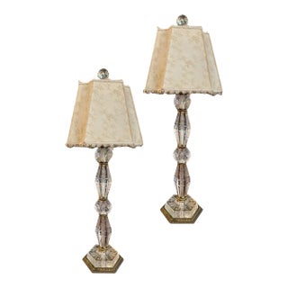 Pair of Matching 1940s Rock Crystal Table Lamps For Sale