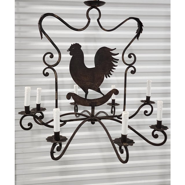 Farmhouse Vintage Wrought Iron French Rooster Chandelier For Sale - Image 3 of 12