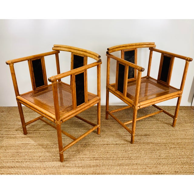 Vintage Pair of Faux Bamboo Asian / Chinoiserie Chic Pagoda Chairs For Sale - Image 13 of 17