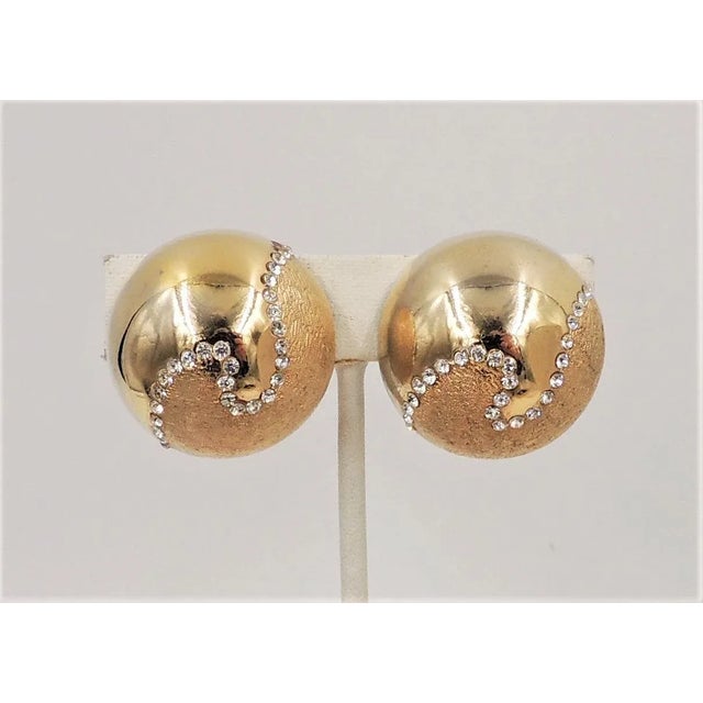 Vintage 1980s Signed Bijoux Cascio Domed Goldtone & Rhinestone Earrings - 2 Pieces For Sale - Image 10 of 10