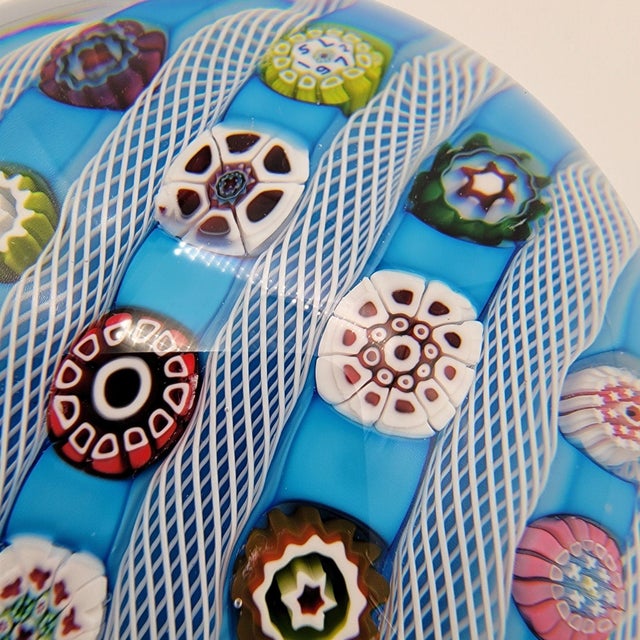 Saint Louis 1972 Limited Edition Signed Blue Millefiori & Latticino Art Glass Doily Paperweight For Sale In Las Vegas - Image 6 of 8