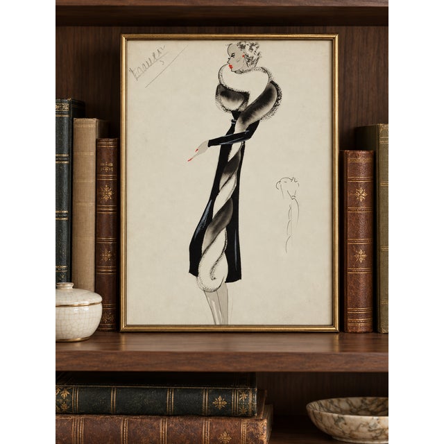 Bunny Williams Home Vintage French Fashion Art Print – Black Fur-Trim Coat Illustration, 36" X 48" For Sale - Image 4 of 9