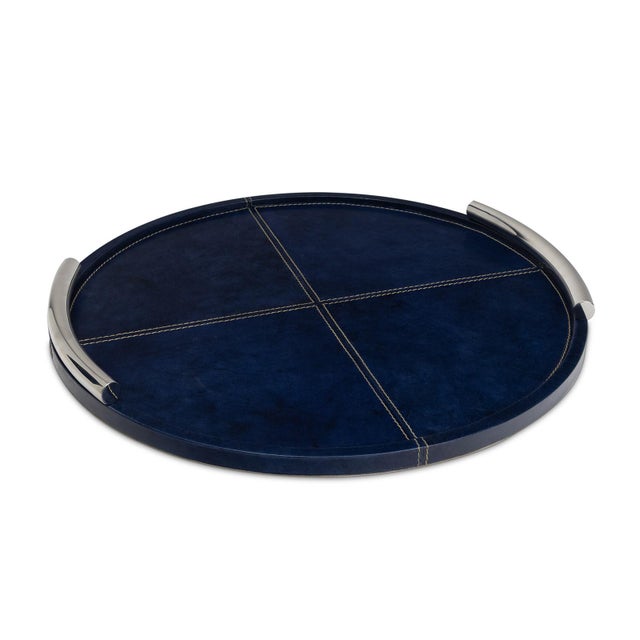 Contemporary Hayes Leather Tray Round Small, Blue For Sale - Image 3 of 3