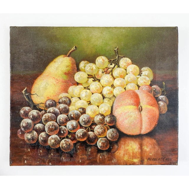 Shabby Chic 1911 Still Life With Grapes Pear & Peach Painting For Sale - Image 3 of 4