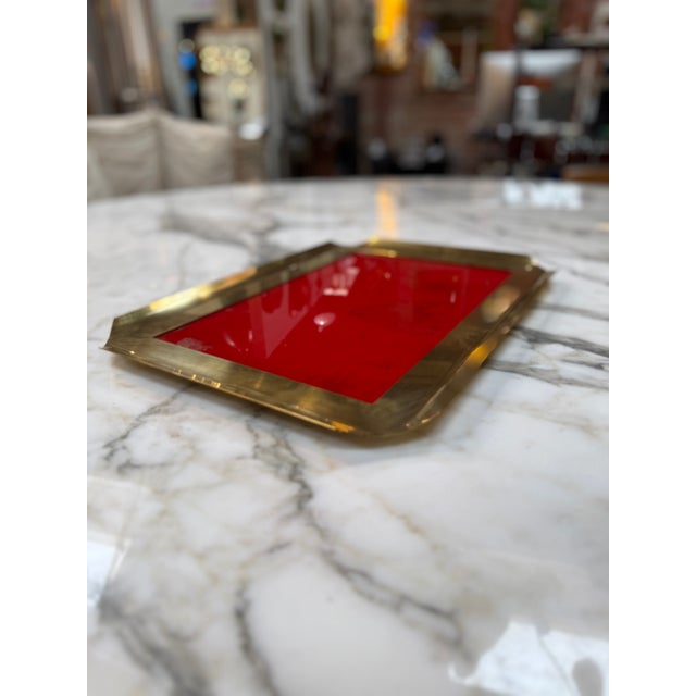 Vintage Bras Tray With Red Glass Insert For Sale - Image 4 of 6
