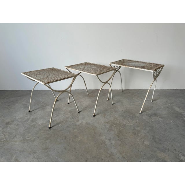 70's Mid-Century Salterini Style Wrought Iron Nesting Patio Side Tables - Set of 3/ Sold For Sale - Image 12 of 12
