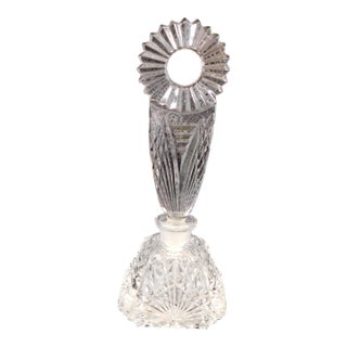 1950s Cut Glass Perfume Bottle With Tall Flower Shaped Stopper For Sale