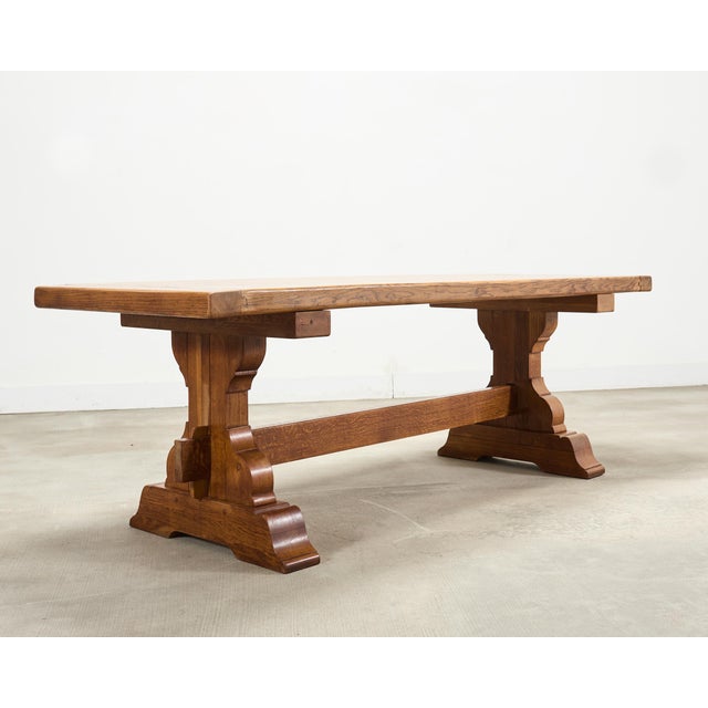 Early 20th Century French Provincial Country Oak Trestle Farmhouse Dining Table 7Ft For Sale - Image 5 of 18