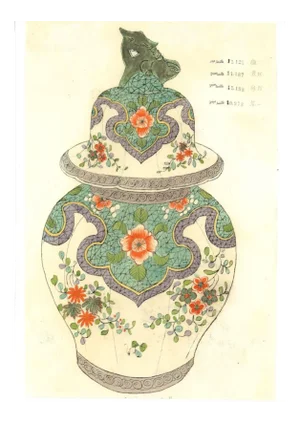 Porcelain Vases, Late 19th Century, Original Ink and Watercolor