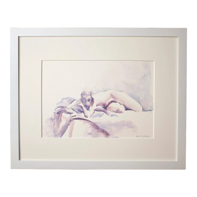 Purple Female Nude Figure Painting Framed For Sale