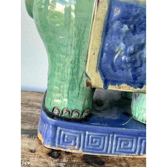 Vintage Glazed Ceramic Elephant Low Stool For Sale - Image 11 of 14