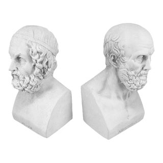 Vintage Heavy White Plaster Homer and Aristotle Bookends, a Pair For Sale