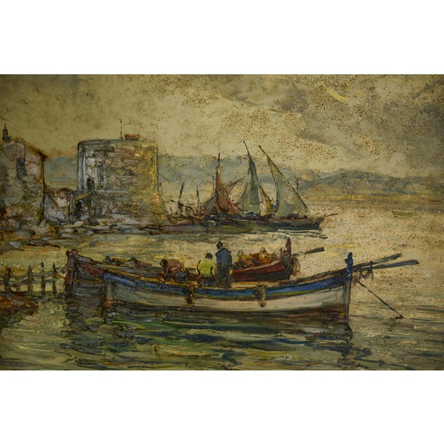 Maurice Barle, Impressionist Fishing Port, 20th Century, Painting on Wood, Framed For Sale - Image 6 of 8