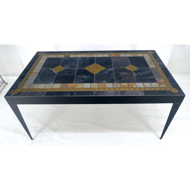 Rectangle 39x67 Steel Angle Frame Art Tile Top Dining Table MINT