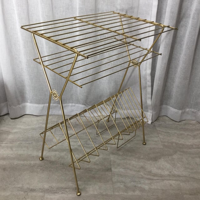 Gold Mid-Century Gold Wire Record Player Stand For Sale - Image 8 of 8