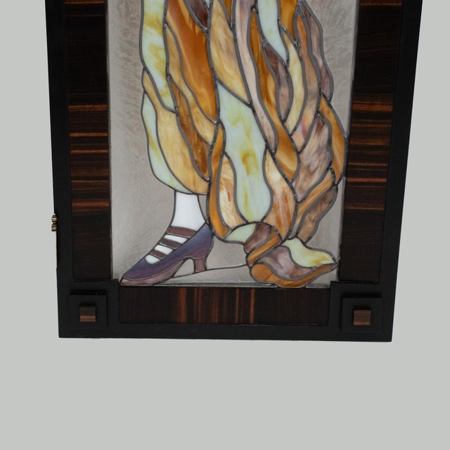 Black Early 20th-Century American Art Deco Stained Glass Panels in Custom Macassar Screen For Sale - Image 8 of 18