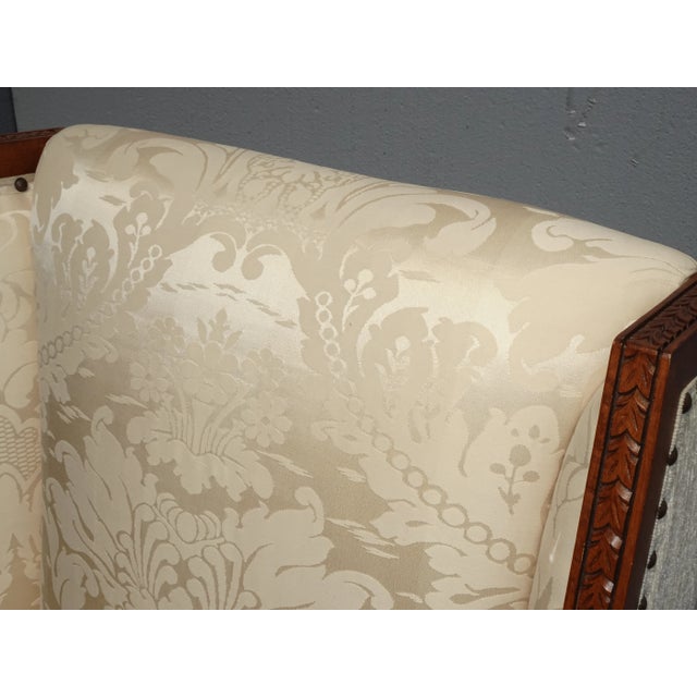 Wood Vintage Traditional French White Silk Damask Accent Chair W Decor Nails For Sale - Image 7 of 13