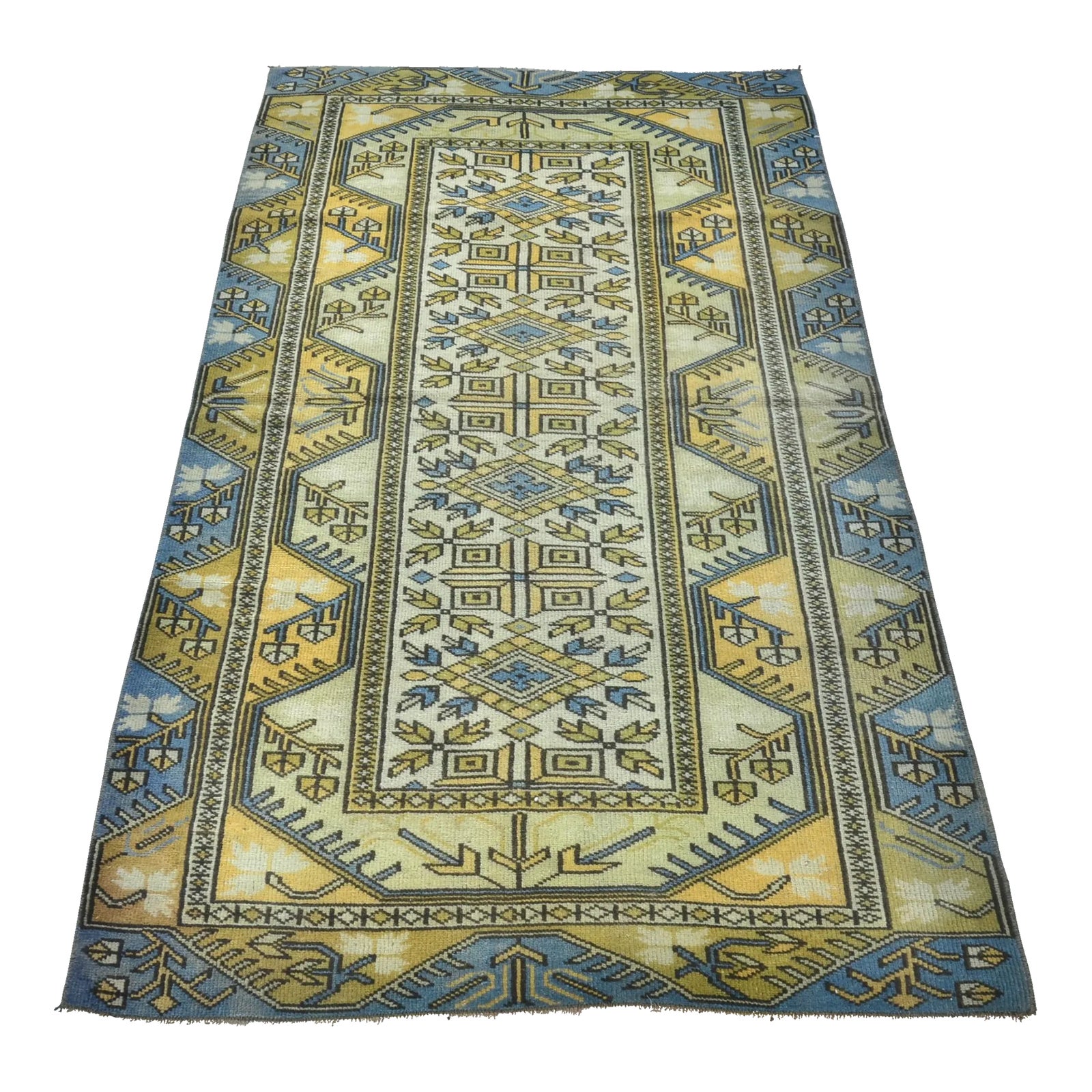 1960s Vintage Yellow Rustic Nomadic Rug | Chairish