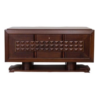 1940s French Carved Wood Sideboard by Charles Dudouyt, Attributed For Sale