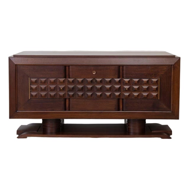 1940s French Carved Wood Sideboard by Charles Dudouyt, Attributed For Sale