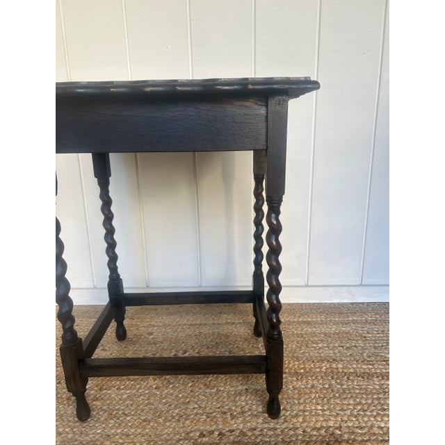 English Antique English Barley Twist Side Table With Scalloped Edge For Sale - Image 3 of 9