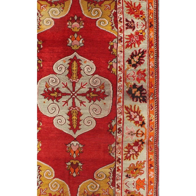 Antique Turkish Oushak Rug With Bright Red Ground and Center Medallion For Sale - Image 4 of 8