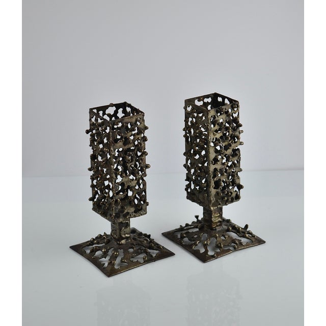 Black Brutalist Handmade Iron Candleholders, 1970, Set of 2 For Sale - Image 8 of 18