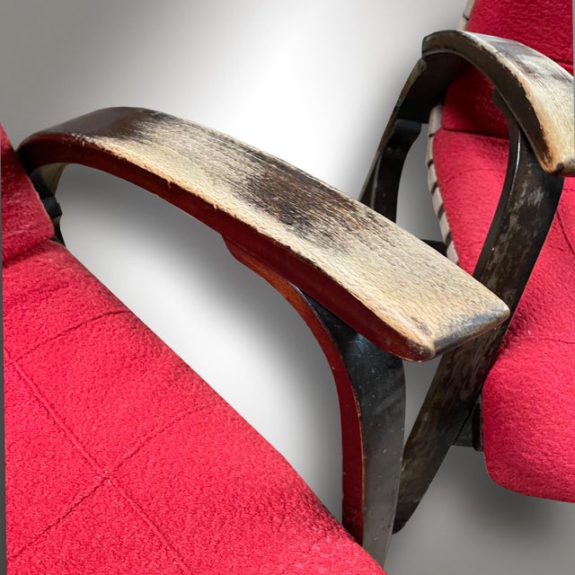 Red Set of Bentwood Armchair attributed to Jan Vaněk, 1940s For Sale - Image 8 of 9