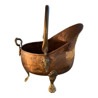 Antique French Copper & Brass Coal Bucket Fireside Bin For Sale