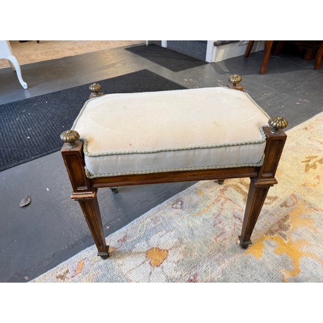 Wood Antique French Louis XVI Style Fruitwood Bench For Sale - Image 7 of 7